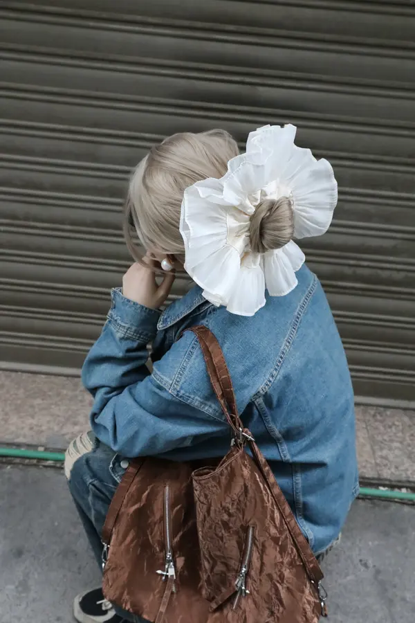 Cream Chiffon Ruffle Scrunchie - Layered Hair Tie product image 5