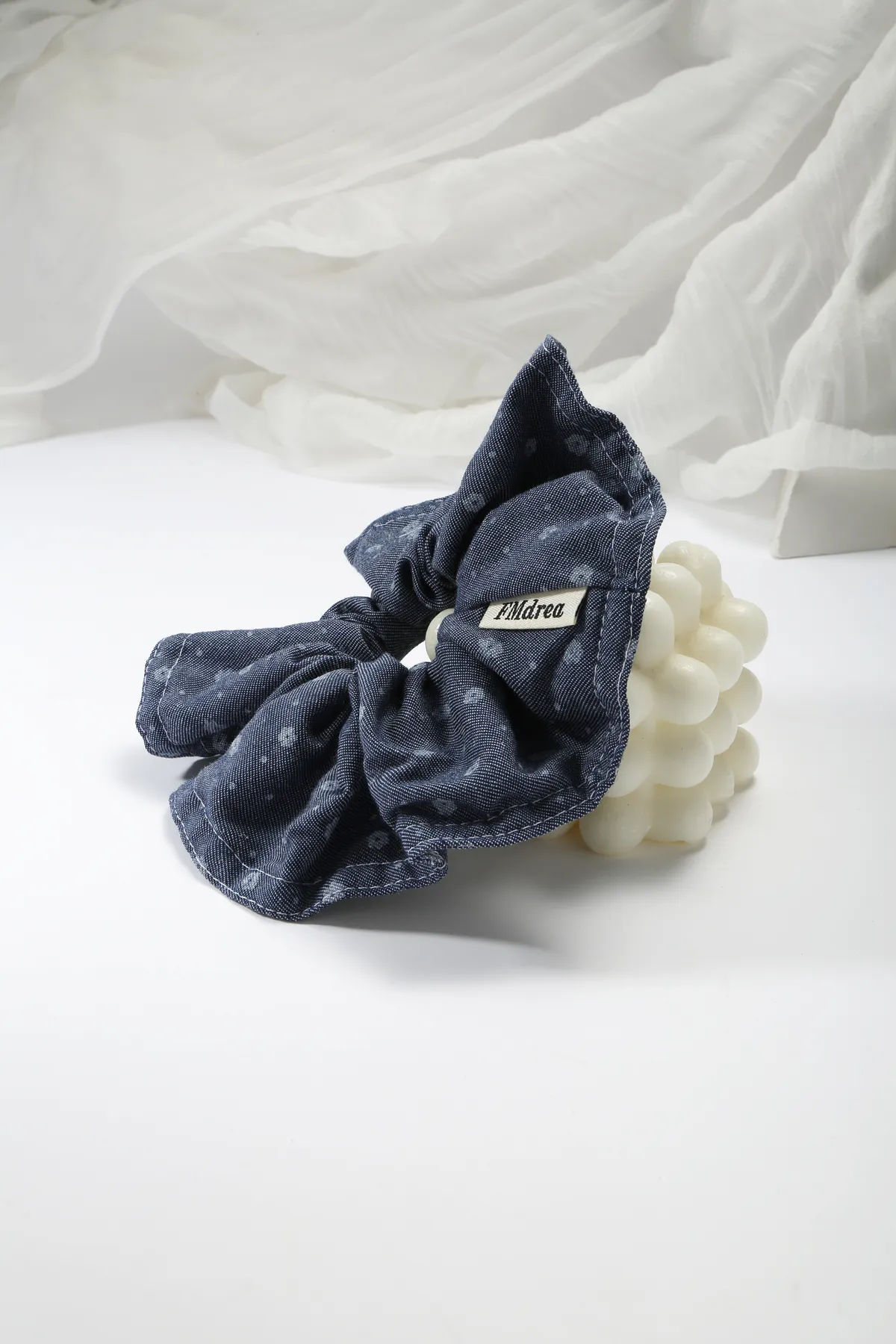 Denim Floral Scrunchie - Casual Hair Tie product image 3