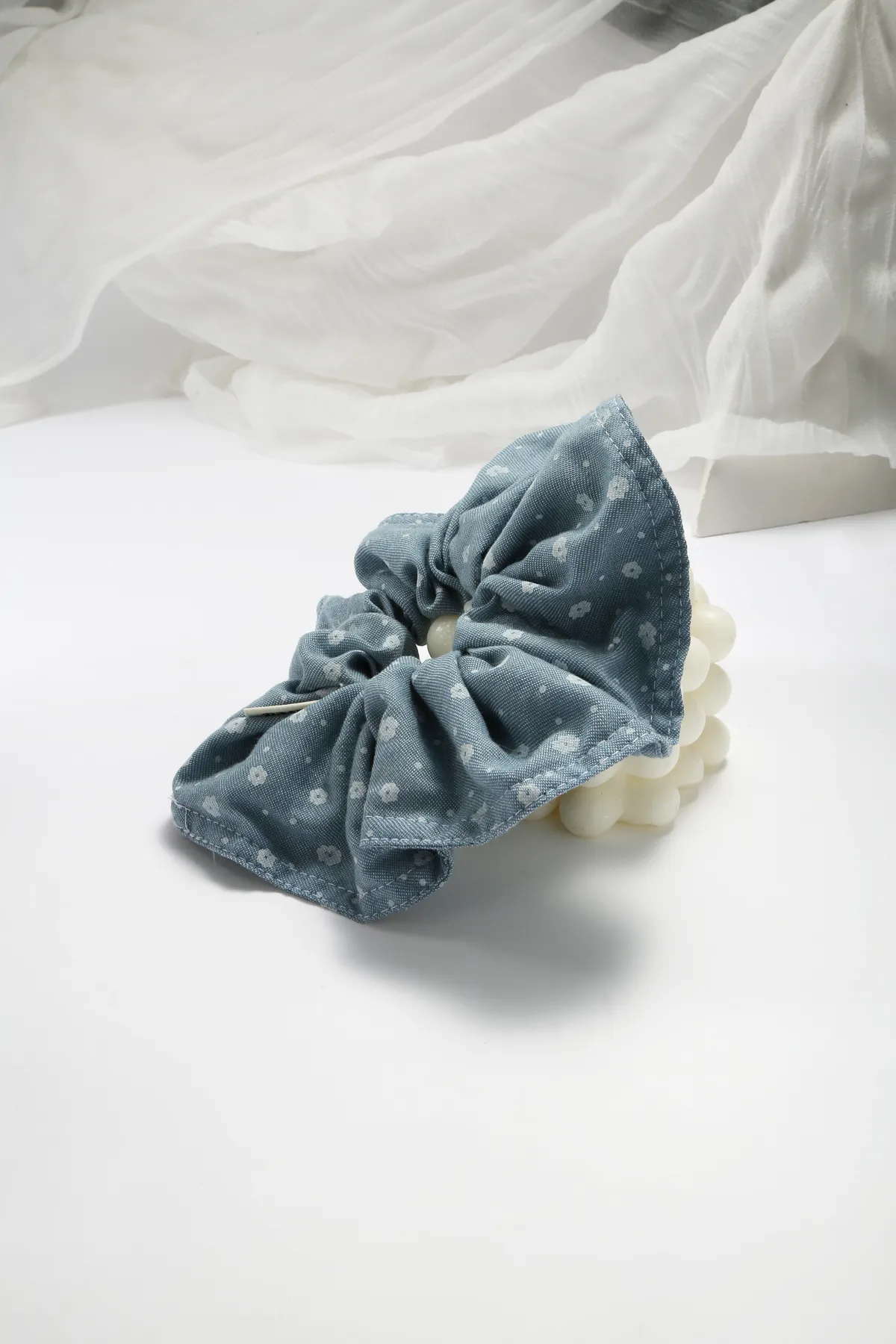 Denim Floral Scrunchie - Casual Hair Tie product image 6