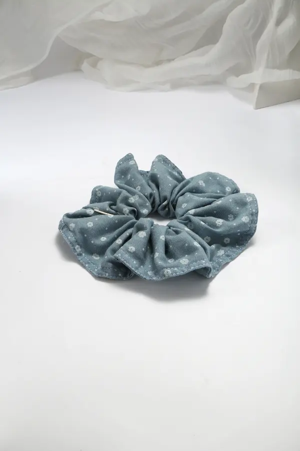 Denim Floral Scrunchie - Casual Hair Tie product image 5