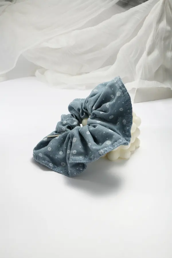 Denim Floral Scrunchie - Casual Hair Tie product image 6