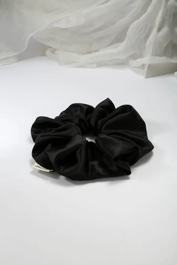 Black Satin Scrunchie - Silky Everyday Hair Tie product image 2