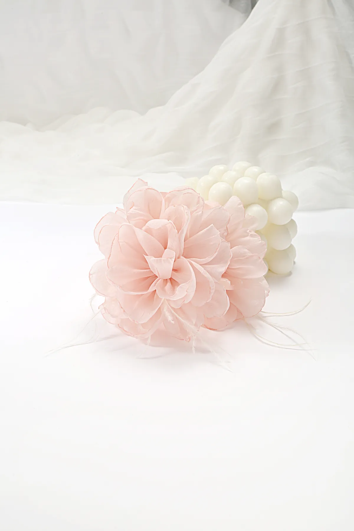 Pink Chiffon Flower Hair Clip - Feather Accent product image 1