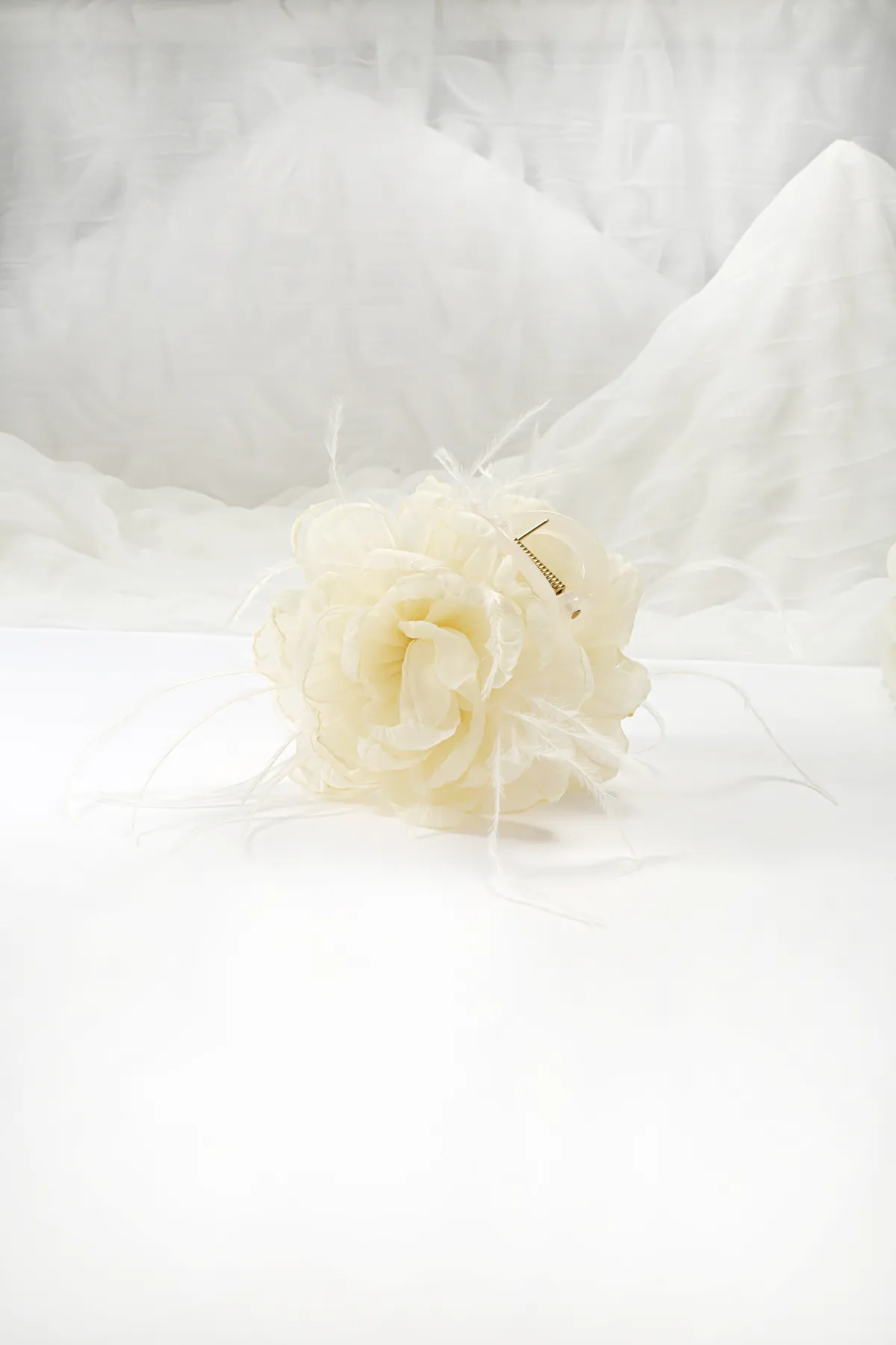 Pink Chiffon Flower Hair Clip - Feather Accent product image 5