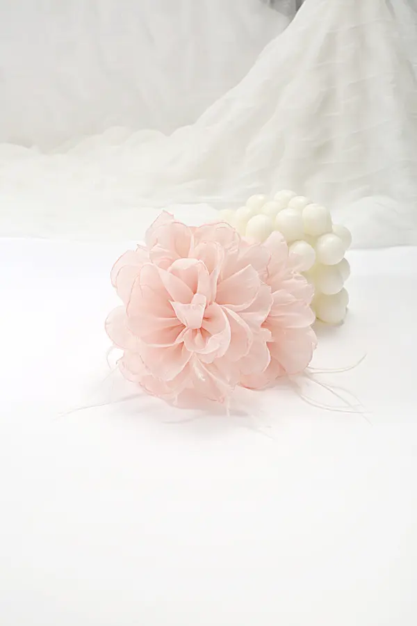 Pink Chiffon Flower Hair Clip - Feather Accent product image 1
