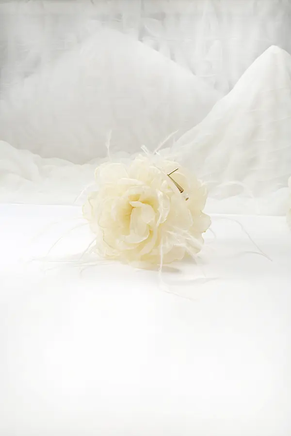 Pink Chiffon Flower Hair Clip - Feather Accent product image 5