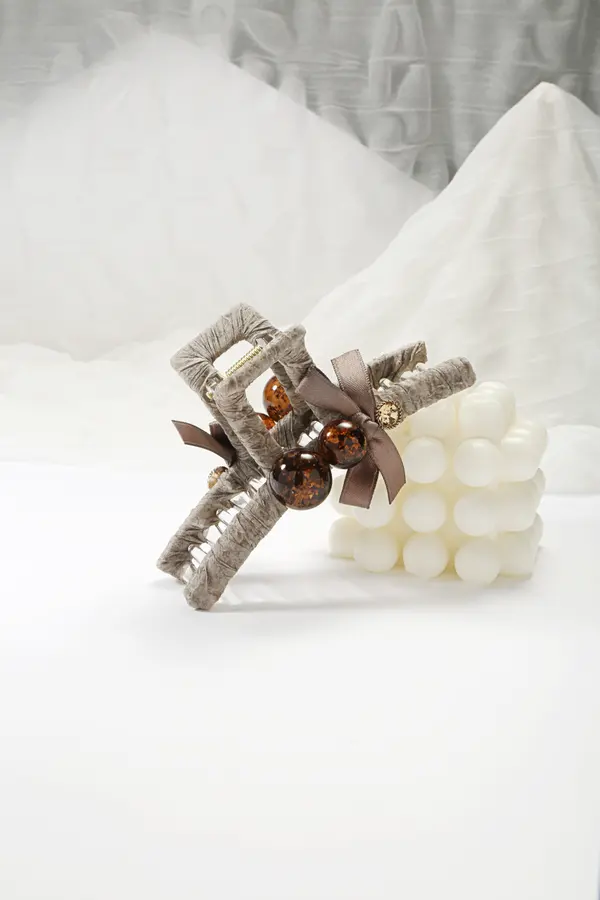 Velvet Amber-Bead Claw Clip - Autumn Hair Clip product image 1