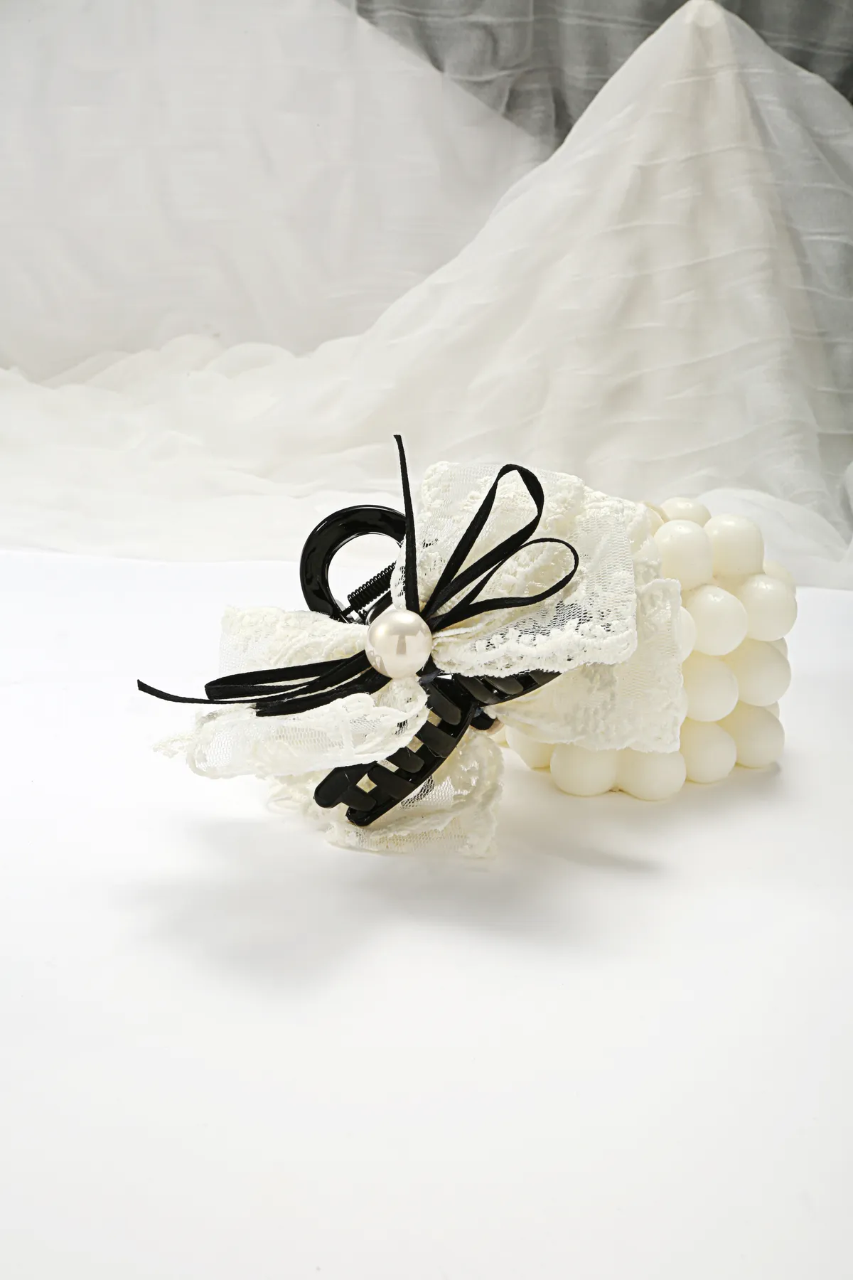 Lace Ruffle Bow Claw Clip - Black Hair Clip product image 1