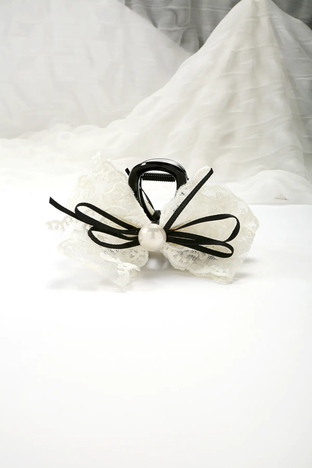 Lace Ruffle Bow Claw Clip - Black Hair Clip product image 4