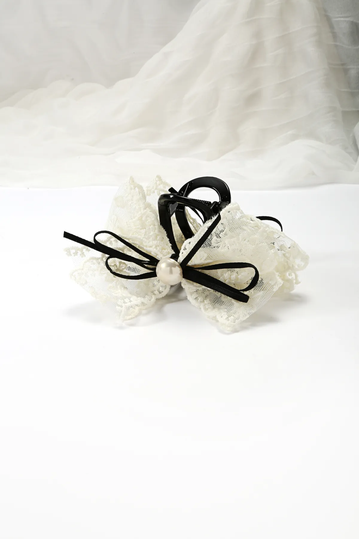 Lace Ruffle Bow Claw Clip - Black Hair Clip product image 6