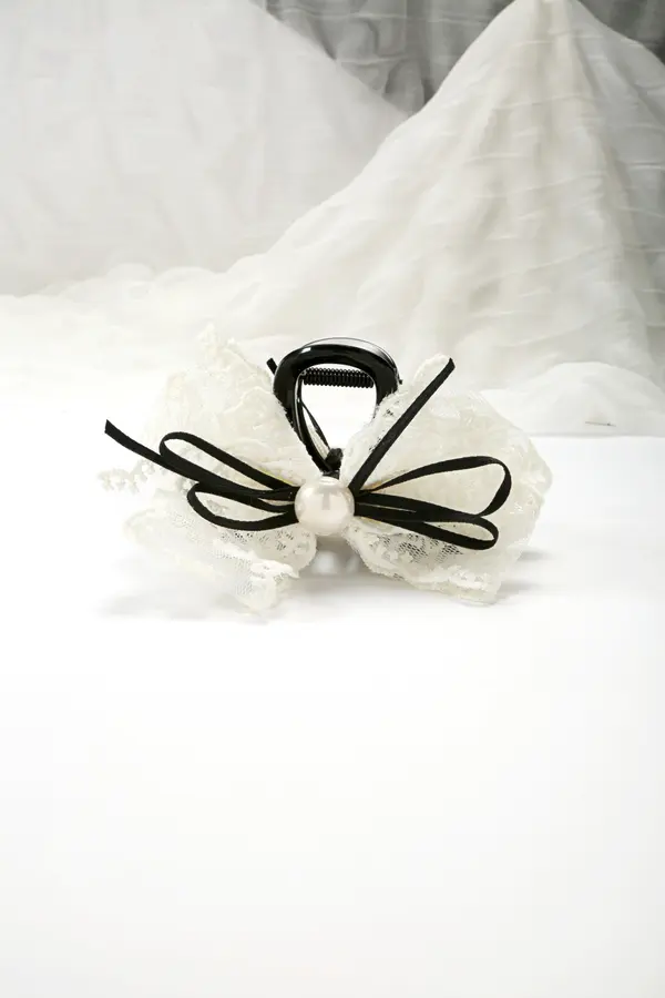 Lace Ruffle Bow Claw Clip - Black Hair Clip product image 4
