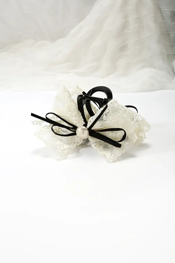 Lace Ruffle Bow Claw Clip - Black Hair Clip product image 5