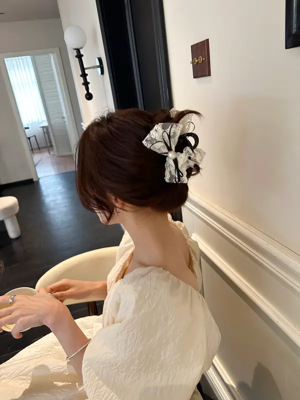 Lace Ruffle Bow Claw Clip - Black Hair Clip product image 7