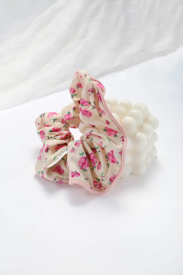 Rose Print Scrunchie - Soft Cream Hair Tie product image 3