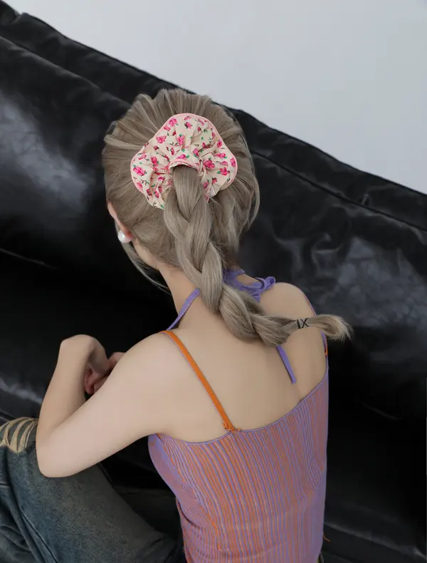 Rose Print Scrunchie - Soft Cream Hair Tie product image 4