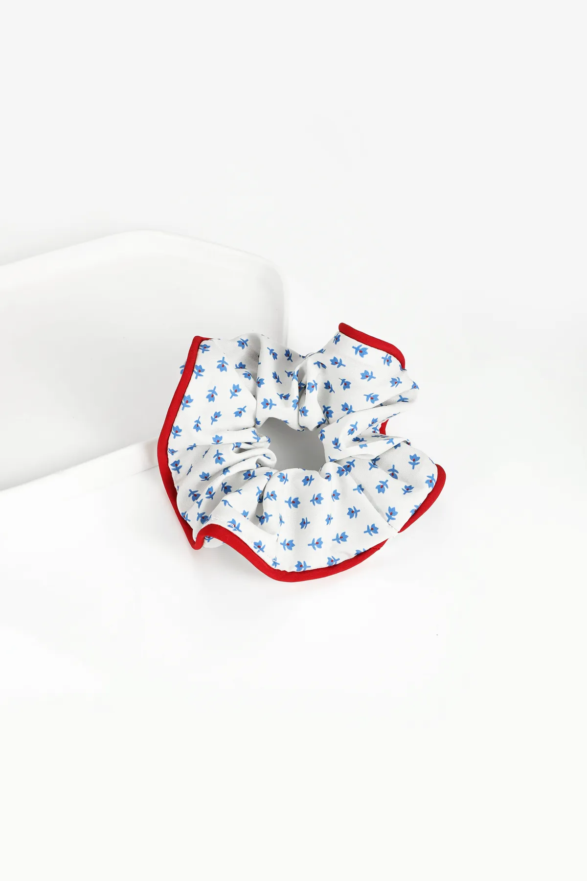 Blue Floral Ruffle Scrunchie - Red-Trim Hair Tie product image 5