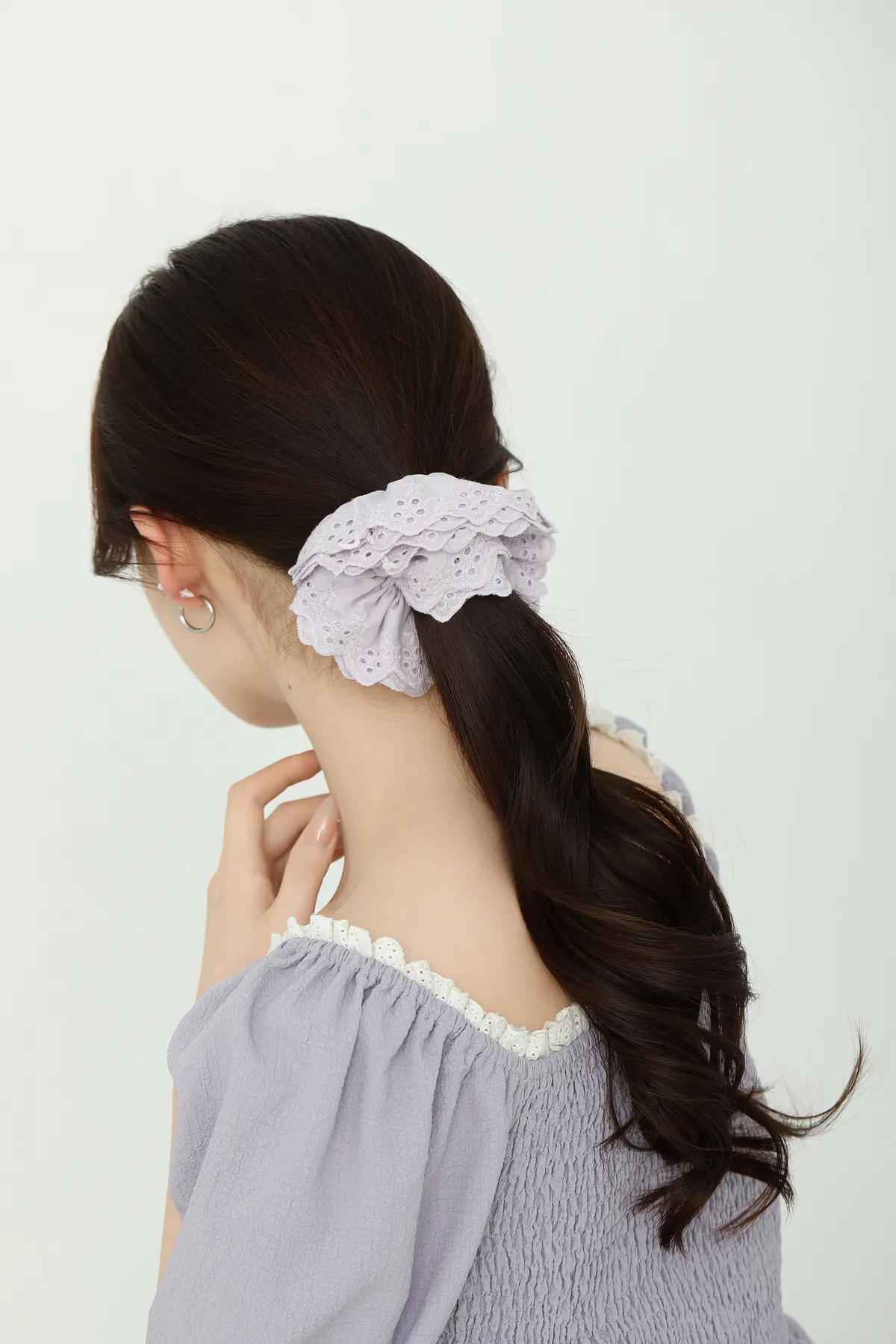 Lavender Lace-Trim Scrunchie - Soft Satin Hair Tie product image 3