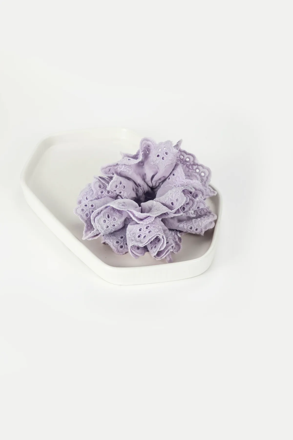 Lavender Lace-Trim Scrunchie - Soft Satin Hair Tie product image 5