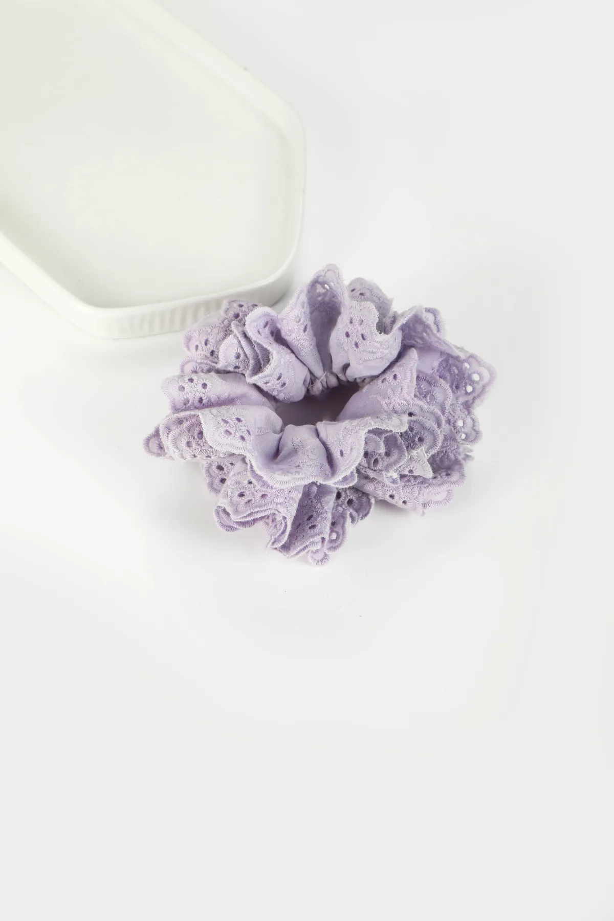 Lavender Lace-Trim Scrunchie - Soft Satin Hair Tie product image 6