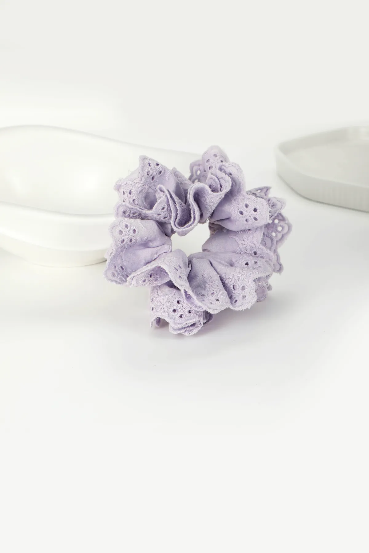 Lavender Lace-Trim Scrunchie - Soft Satin Hair Tie product image 7