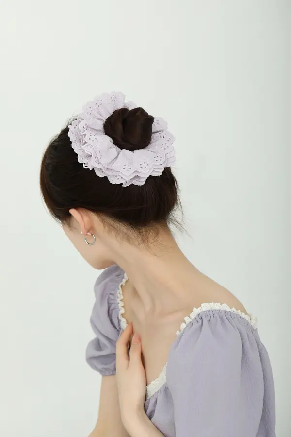 Lavender Lace-Trim Scrunchie - Soft Satin Hair Tie product image 2