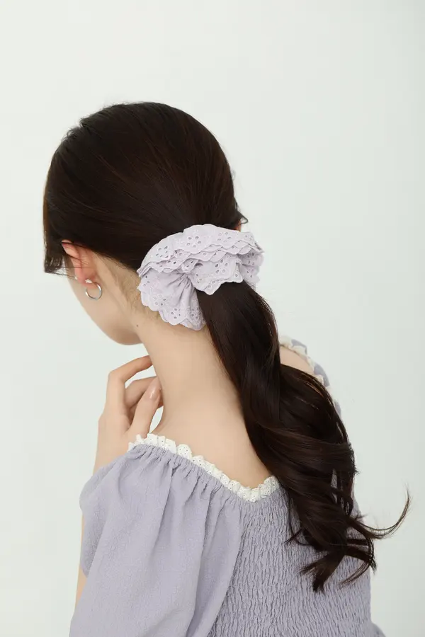 Lavender Lace-Trim Scrunchie - Soft Satin Hair Tie product image 3