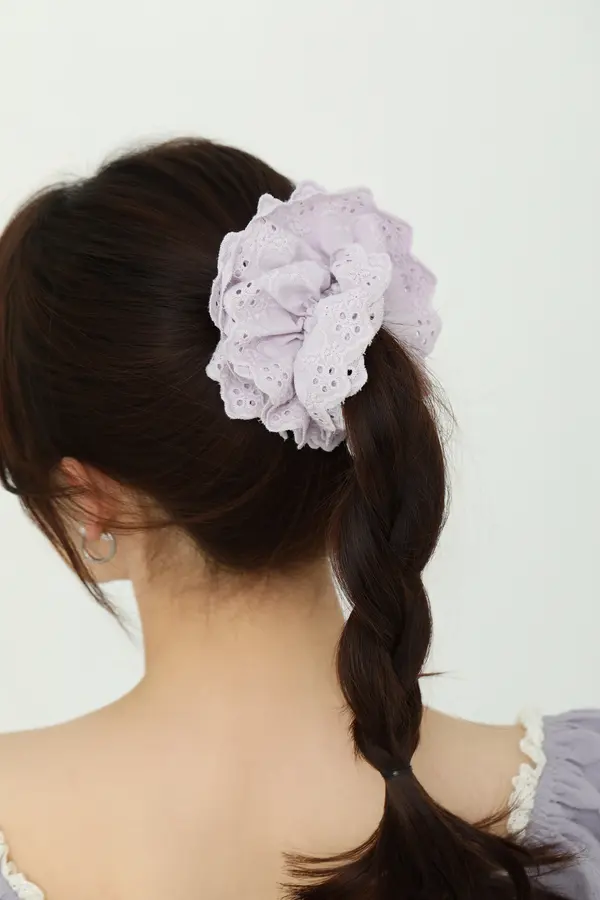 Lavender Lace-Trim Scrunchie - Soft Satin Hair Tie product image 4
