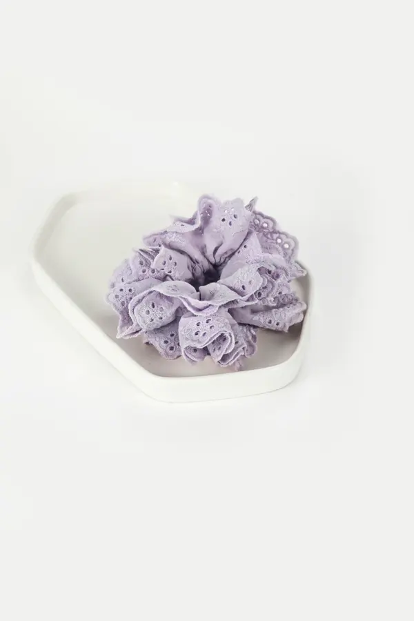 Lavender Lace-Trim Scrunchie - Soft Satin Hair Tie product image 5