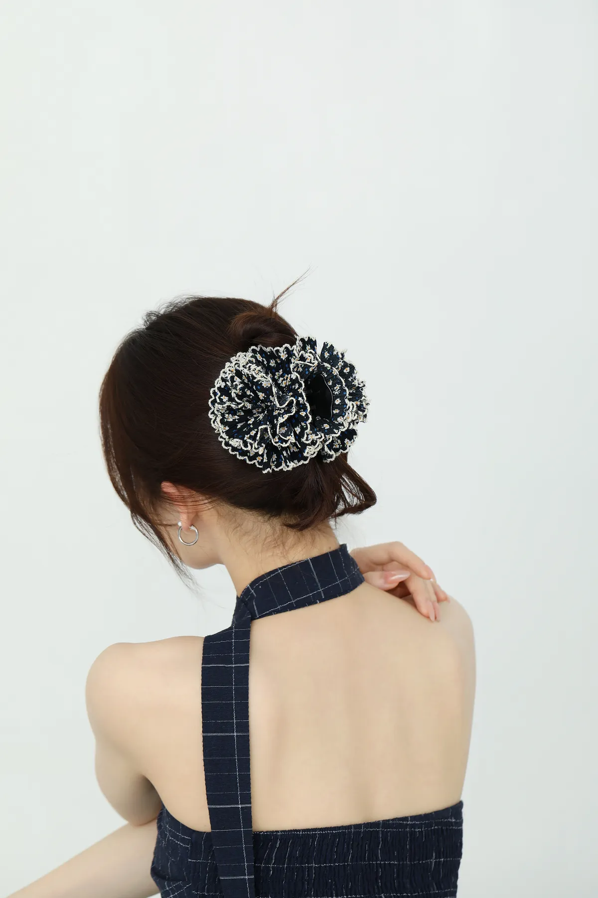 Navy Crochet Ruffle Scrunchie - Handmade-Look Hair Tie product image 2