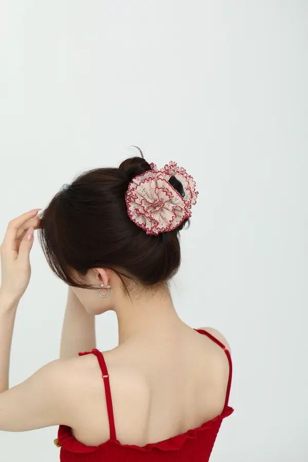 Navy Crochet Ruffle Scrunchie - Handmade-Look Hair Tie product image 3
