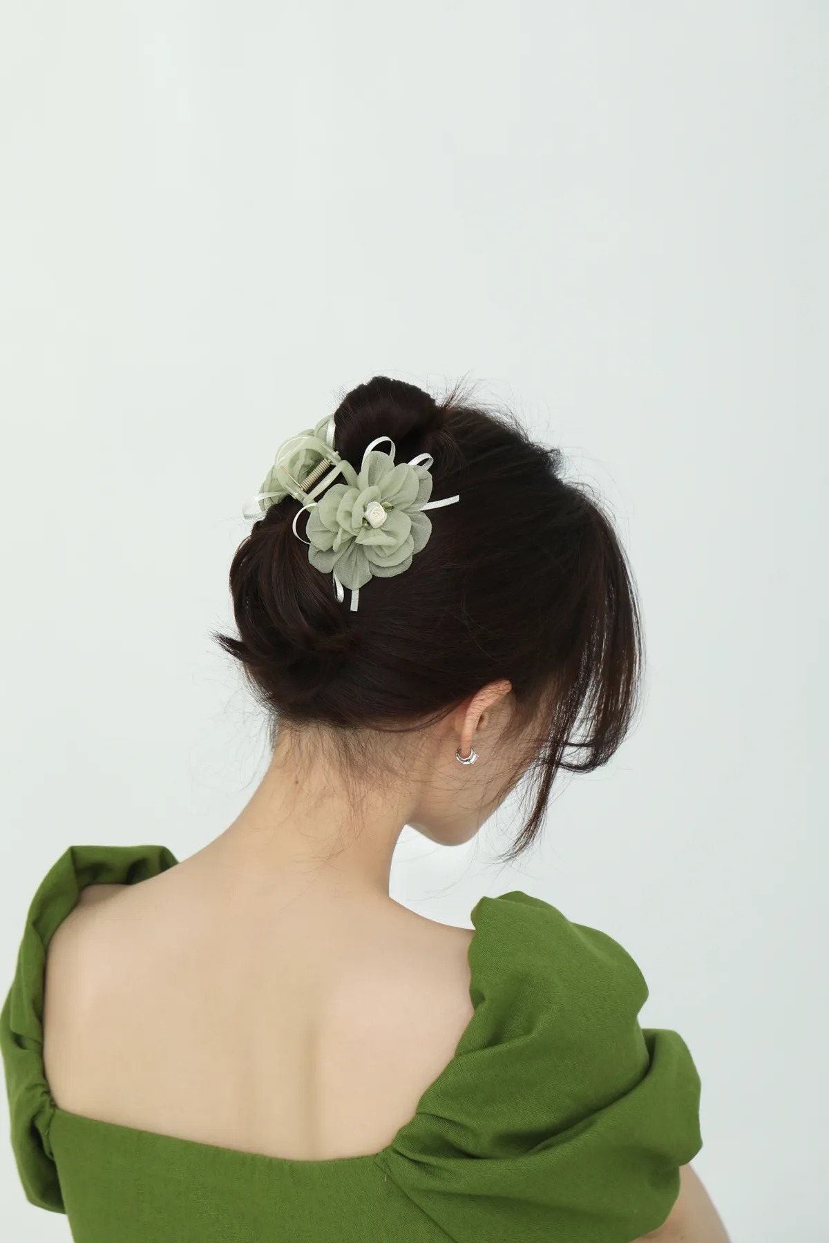 Sage Chiffon Flower Claw Clip - Pearl Center product image 2