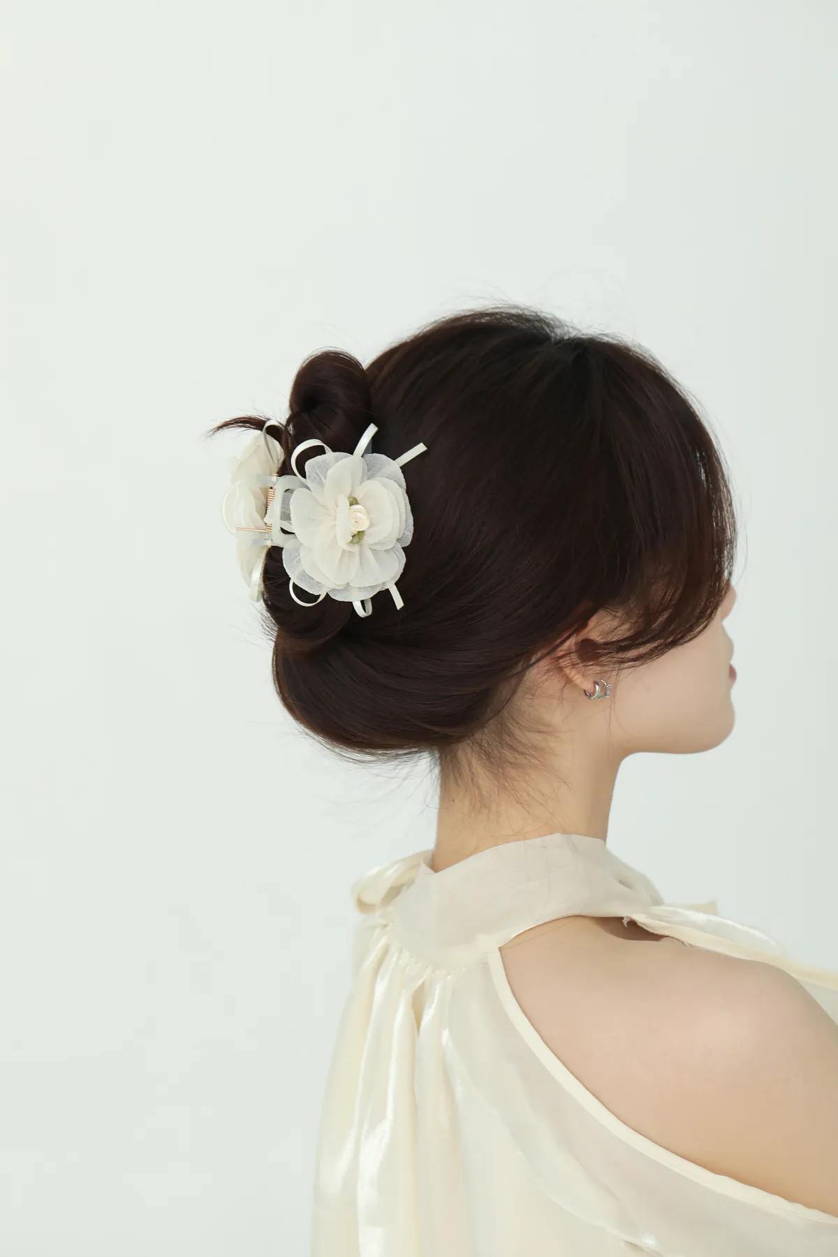 Sage Chiffon Flower Claw Clip - Pearl Center product image 3
