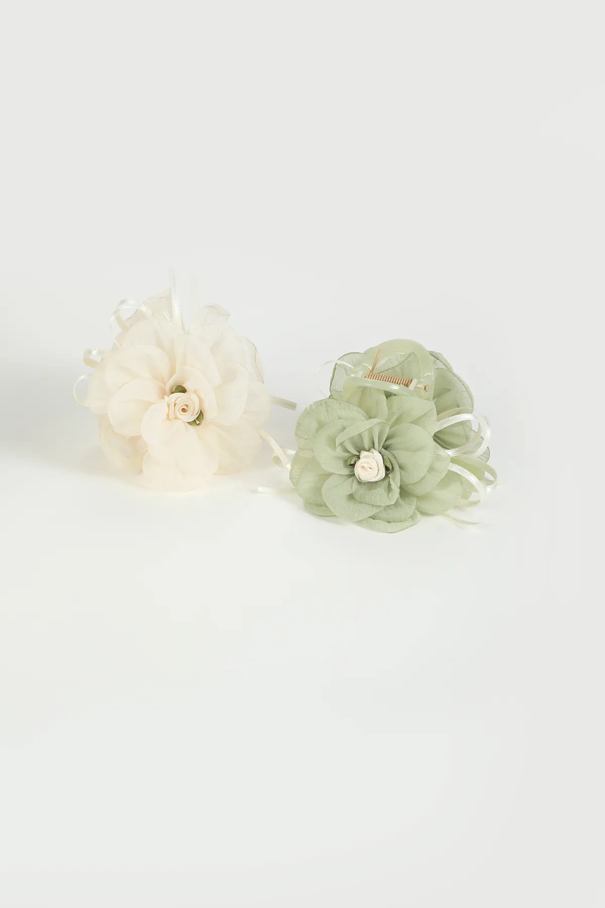 Sage Chiffon Flower Claw Clip - Pearl Center product image 6