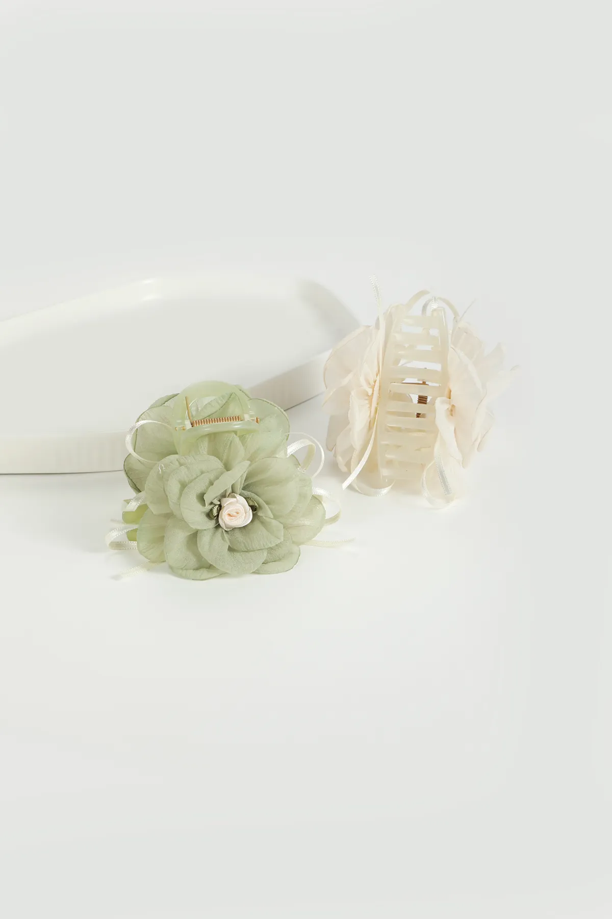 Sage Chiffon Flower Claw Clip - Pearl Center product image 7