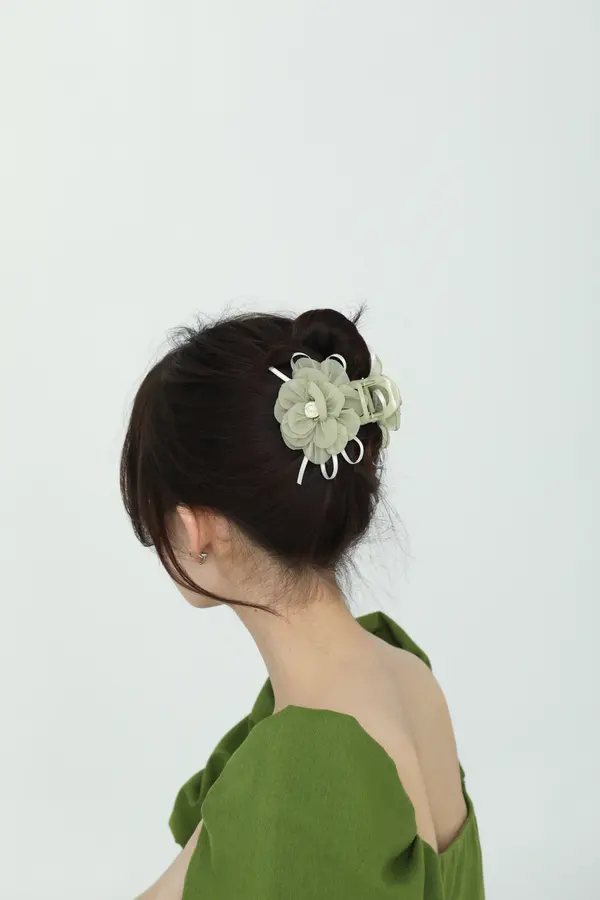 Sage Chiffon Flower Claw Clip - Pearl Center product image 1