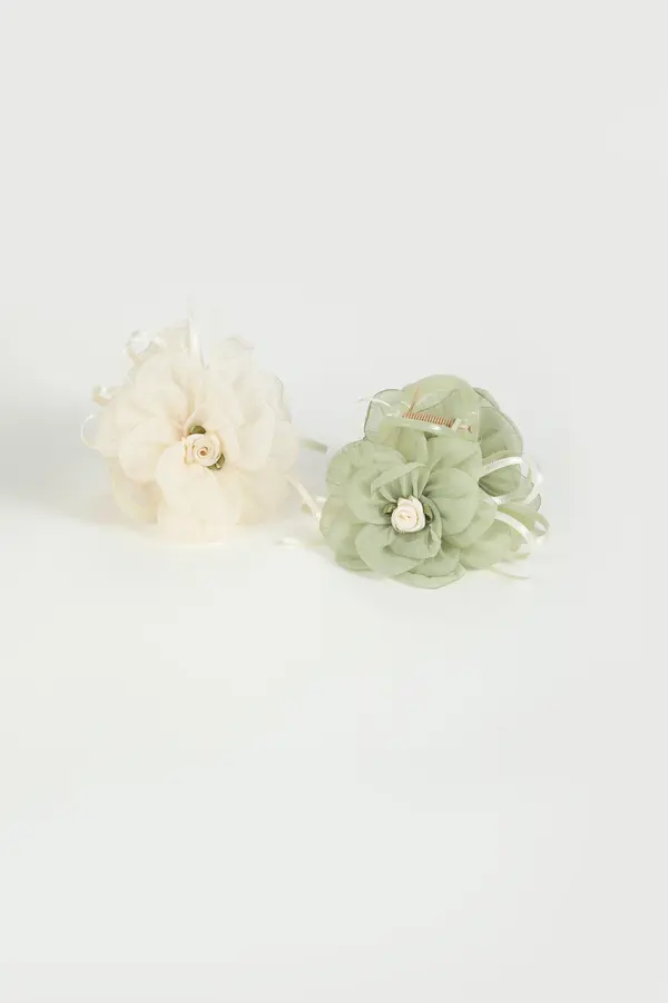 Sage Chiffon Flower Claw Clip - Pearl Center product image 6