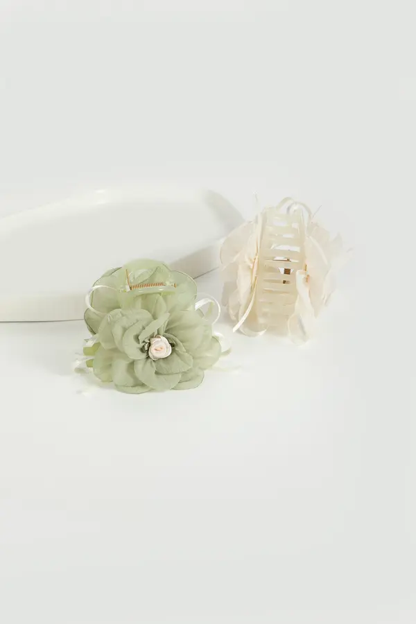 Sage Chiffon Flower Claw Clip - Pearl Center product image 7
