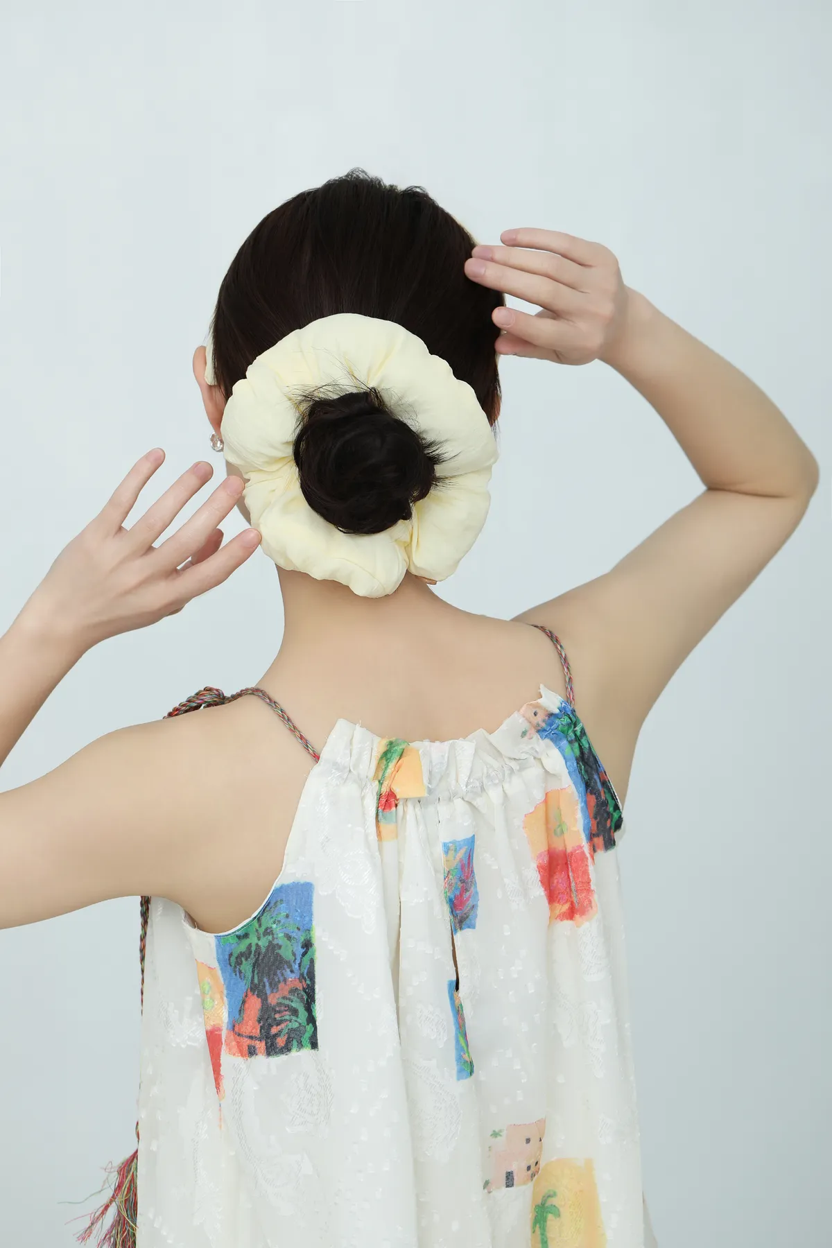 White Floral Scrunchie - Pink-Trim Hair Tie product image 1