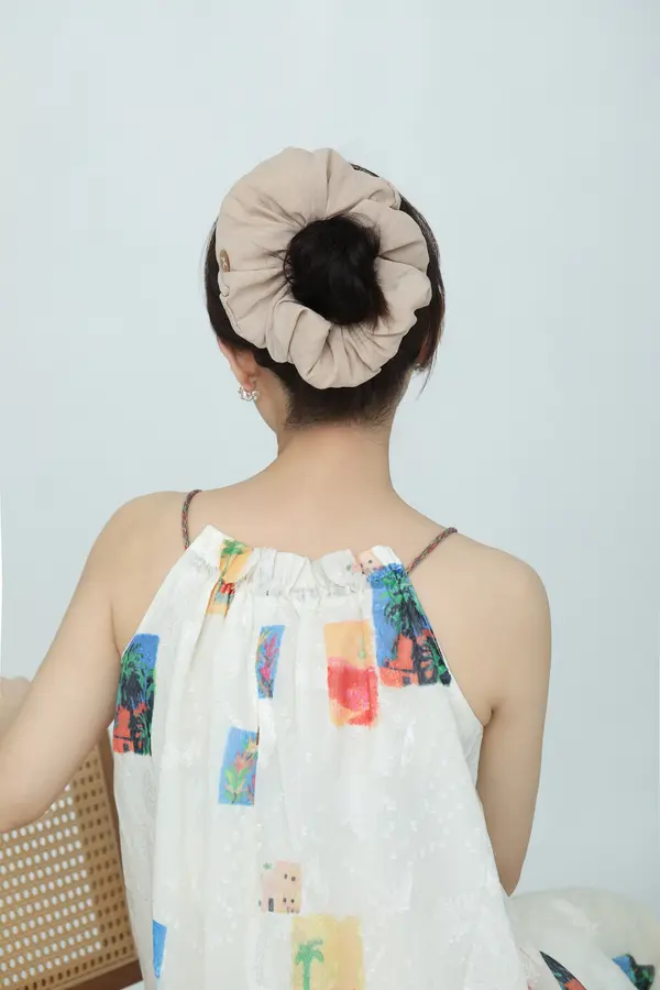 White Floral Scrunchie - Pink-Trim Hair Tie product image 3