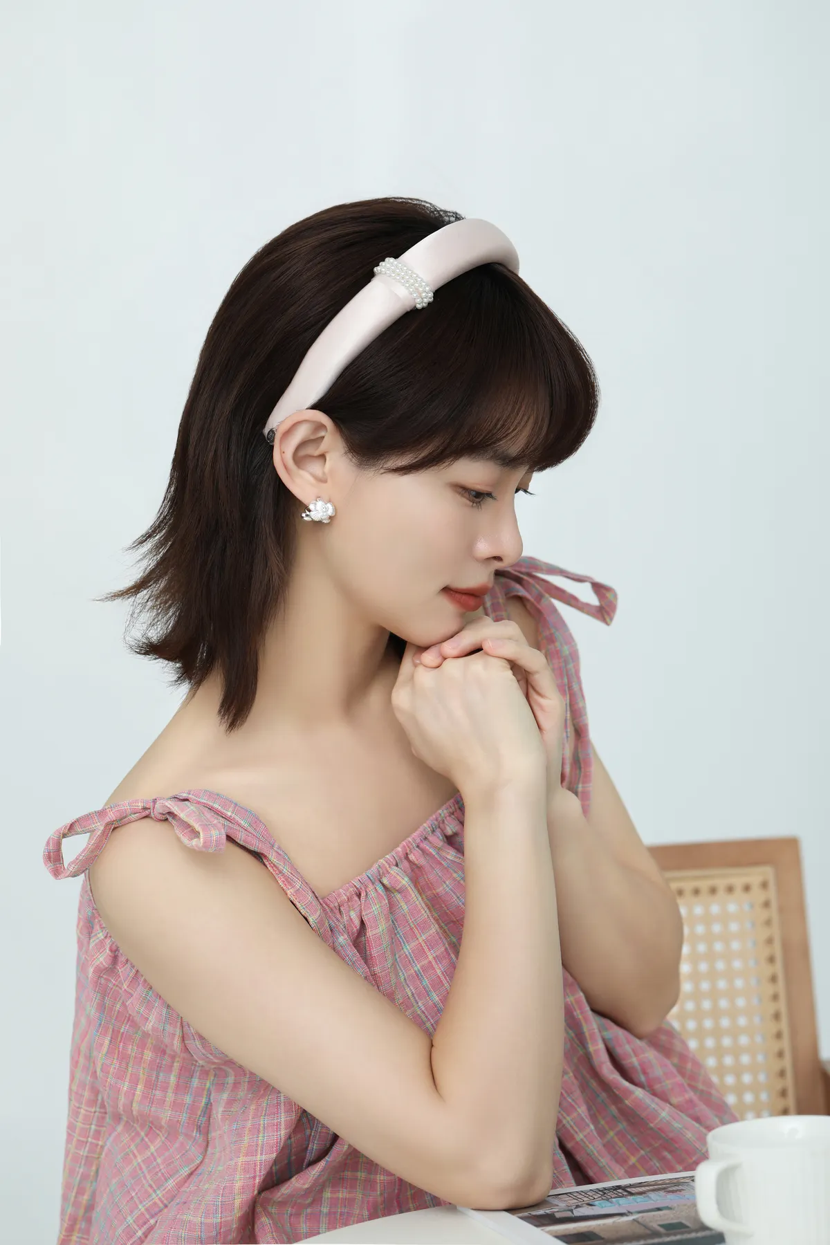 Pearl-Cluster Satin Headband - Padded Pink Band product image 2