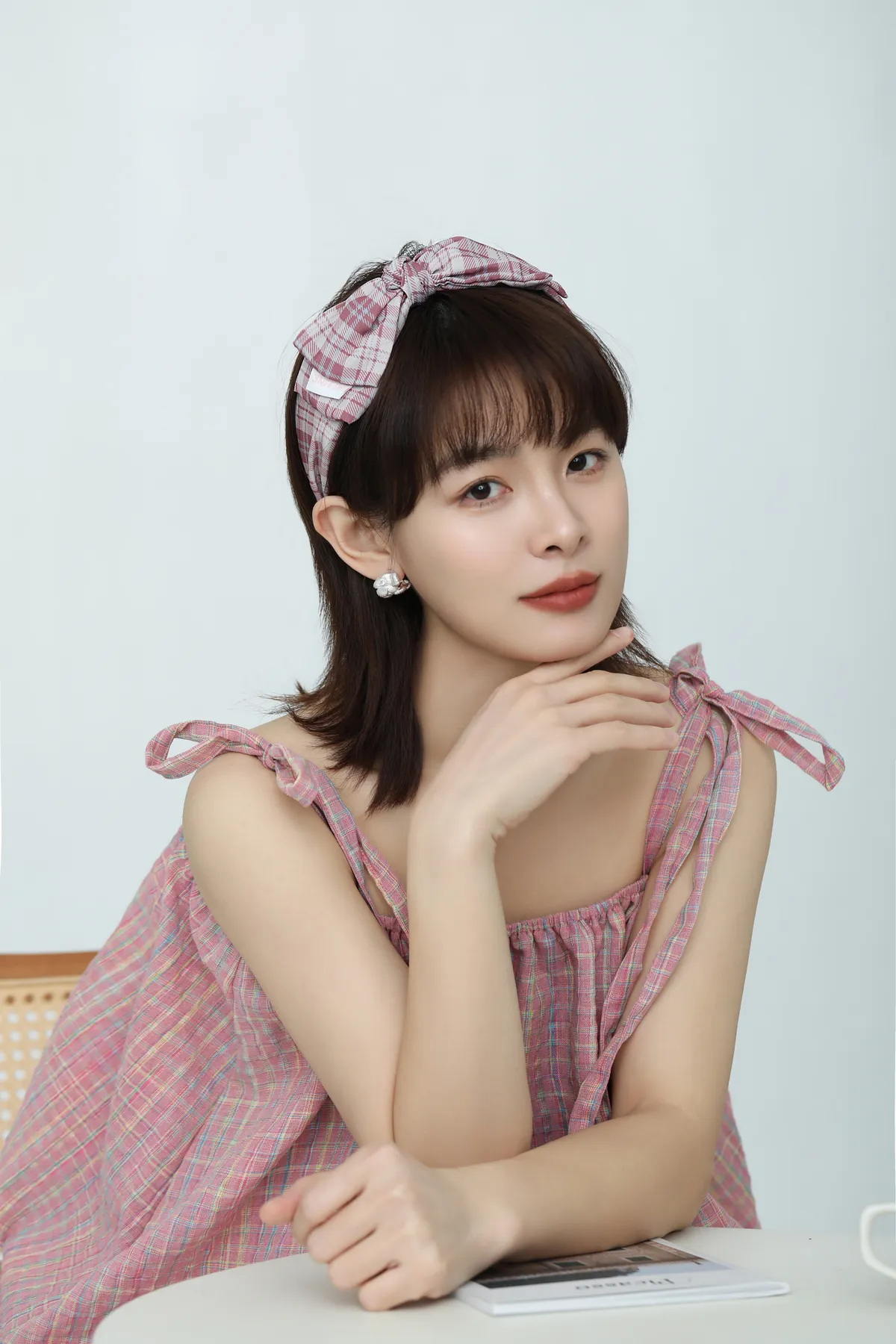 Pink Plaid Bow Headband - Soft Knot Hairband product image 3