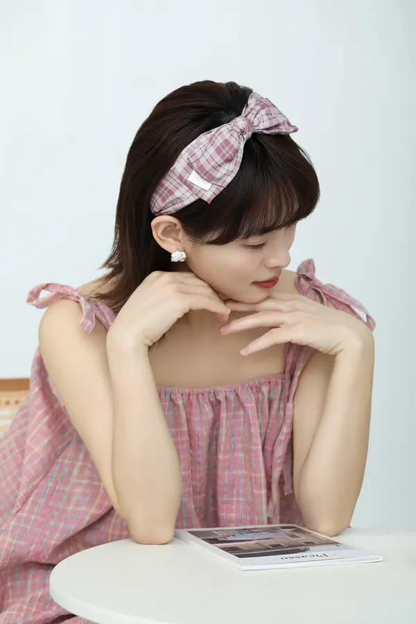 Pink Plaid Bow Headband - Soft Knot Hairband product image 4