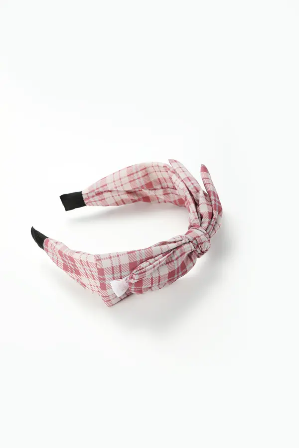Pink Plaid Bow Headband - Soft Knot Hairband product image 5
