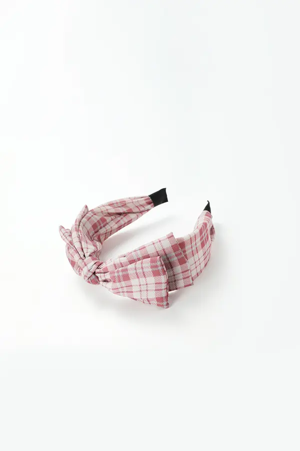 Pink Plaid Bow Headband - Soft Knot Hairband product image 6