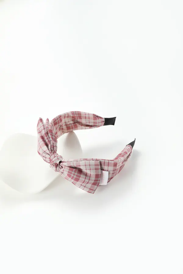 Pink Plaid Bow Headband - Soft Knot Hairband product image 7