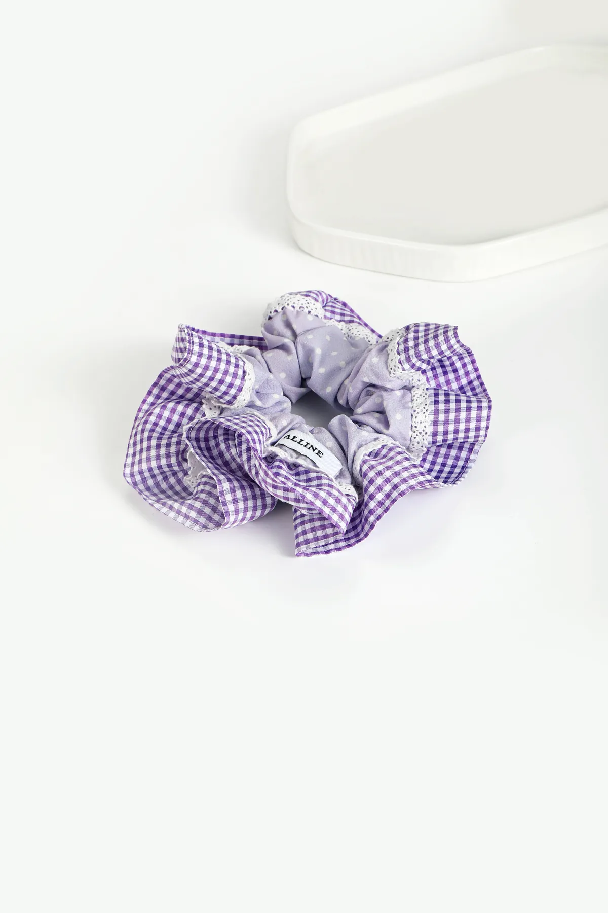 Purple Gingham Ruffle Scrunchie - Gentle Hair Tie product image 6