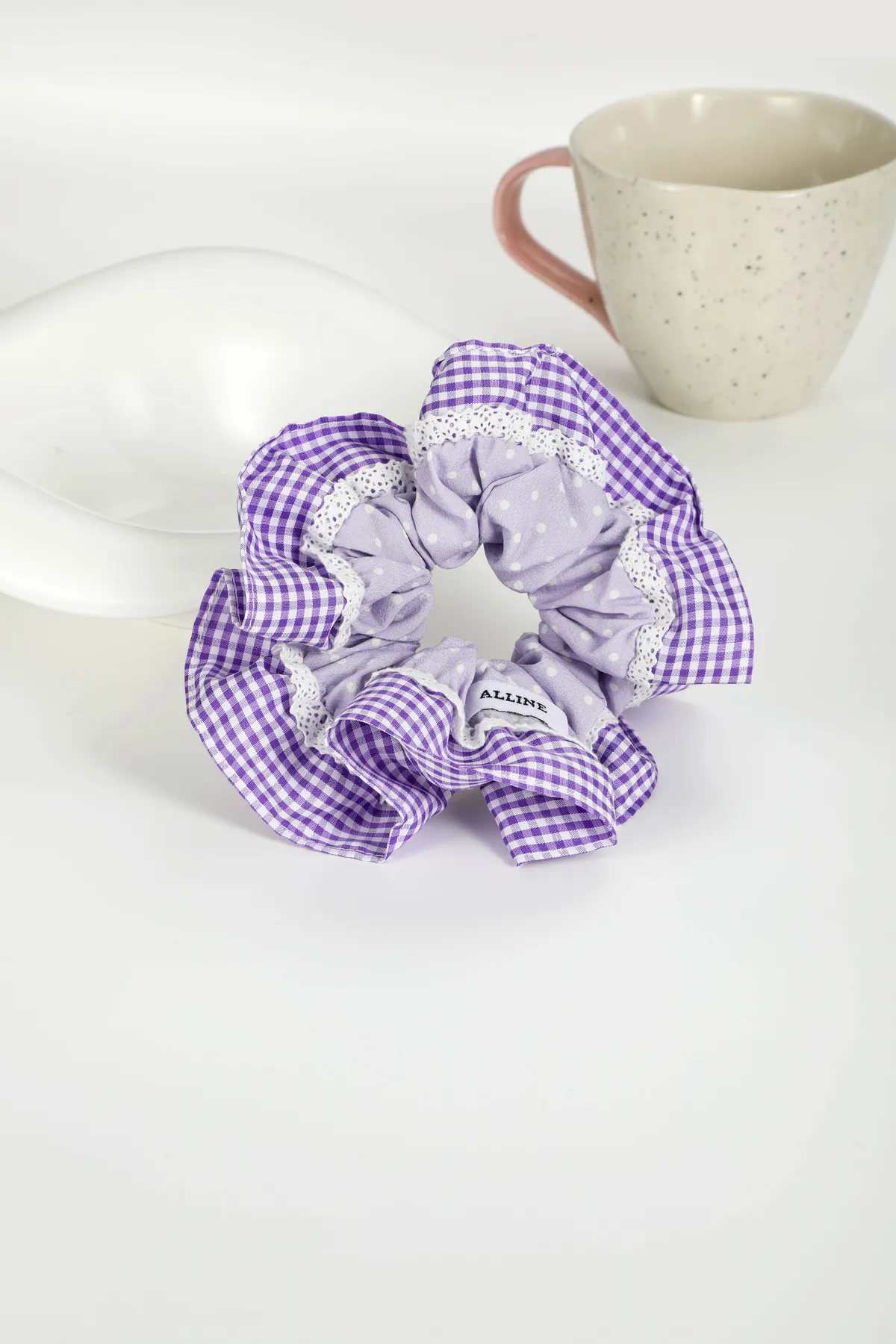Purple Gingham Ruffle Scrunchie - Gentle Hair Tie product image 7