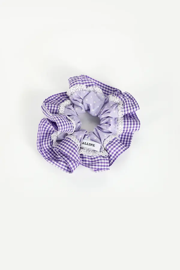 Purple Gingham Ruffle Scrunchie - Gentle Hair Tie product image 5