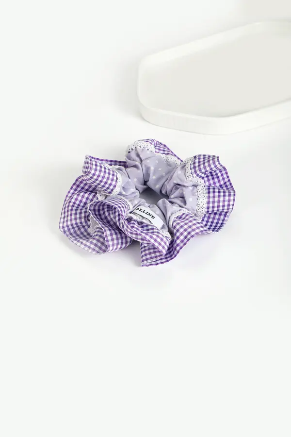 Purple Gingham Ruffle Scrunchie - Gentle Hair Tie product image 6