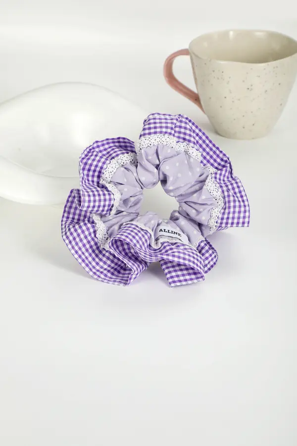 Purple Gingham Ruffle Scrunchie - Gentle Hair Tie product image 7
